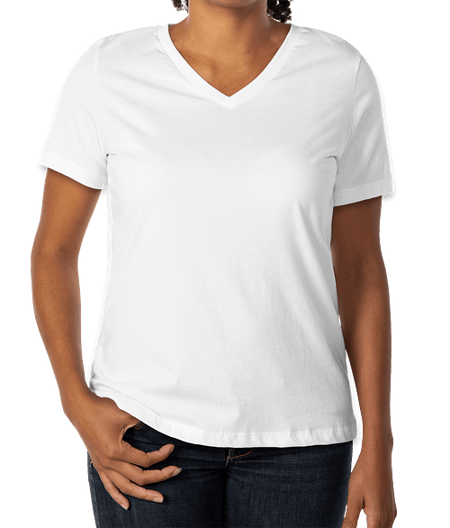 Custom Bella + Canvas Women’s Jersey V-Neck T-shirt in White — undecorated garment
