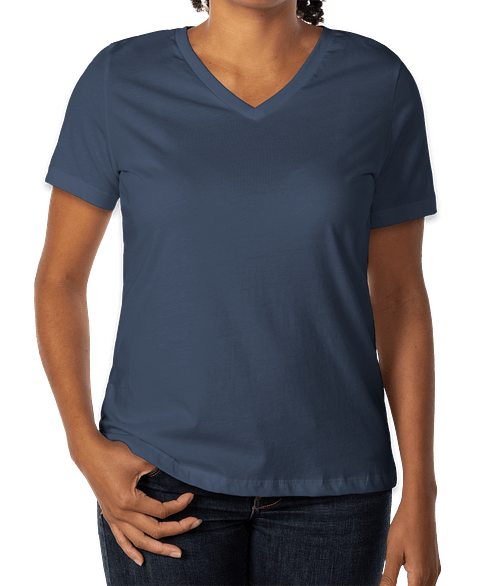 Custom Bella + Canvas Women’s Jersey V-Neck T-shirt in Navy — undecorated garment