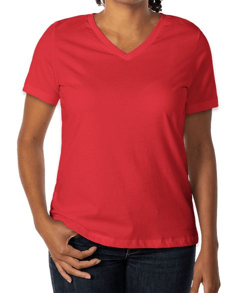 Custom Bella + Canvas Women’s Jersey V-Neck T-shirt in Red — undecorated garment