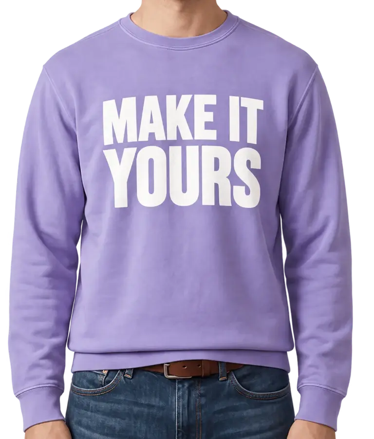 Custom Comfort Colors Crewneck Sweatshirt - Violet custom print example; your uploaded design replaces the example artwork
