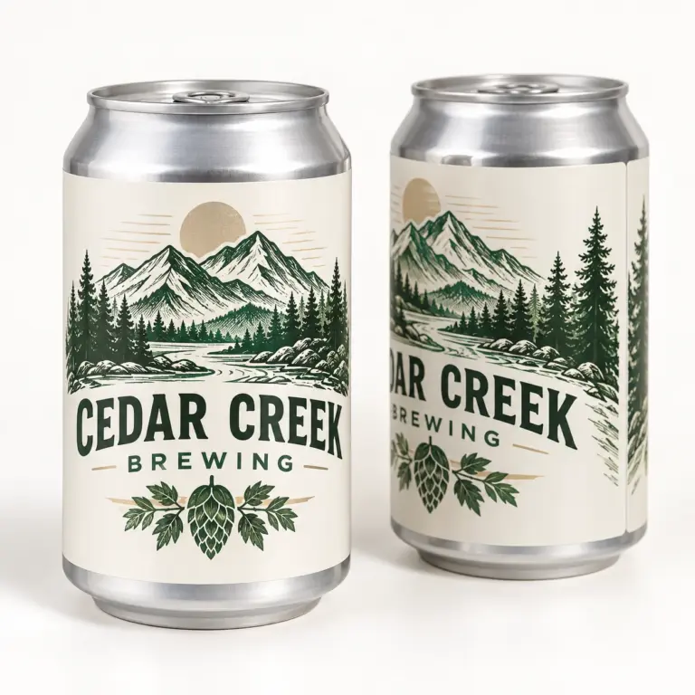 Custom printed white labels applied to silver brite cans