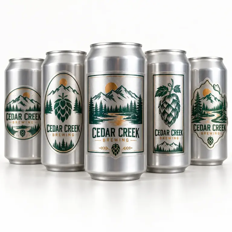 Custom printed metallic silver labels applied to silver brite cans