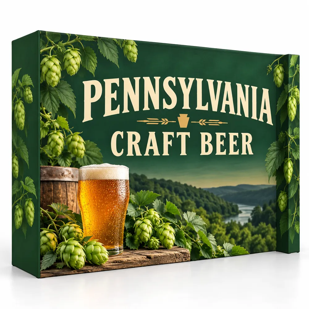 Illustrative custom brewery branding on Boxwall