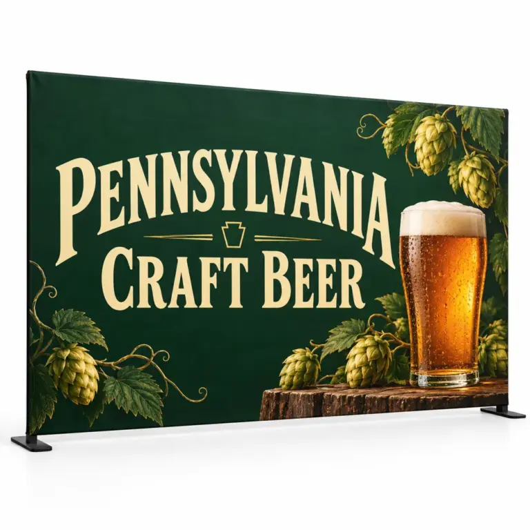 Illustrative custom brewery branding on Flatbackdrop