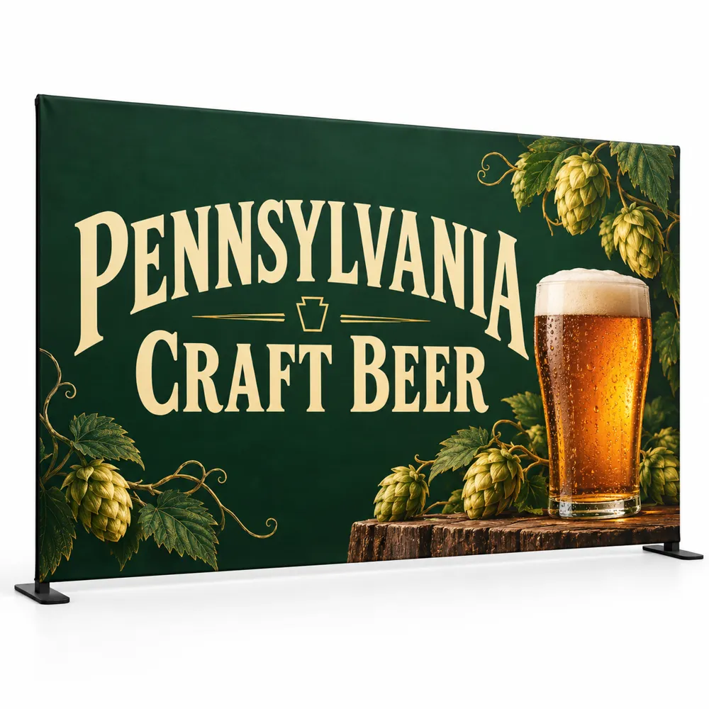 Illustrative custom brewery branding on Flatbackdrop