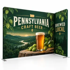 Illustrative custom brewery branding on Modularbackdrop