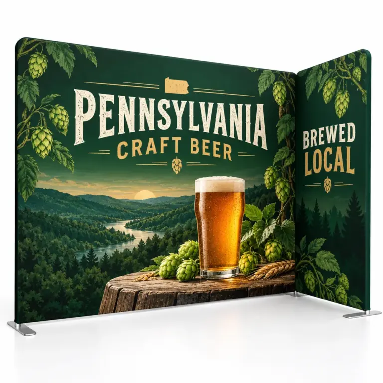 Illustrative custom brewery branding on Modularbackdrop