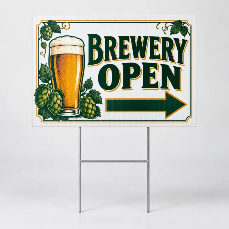 Illustrative custom brewery branding on Yardsign