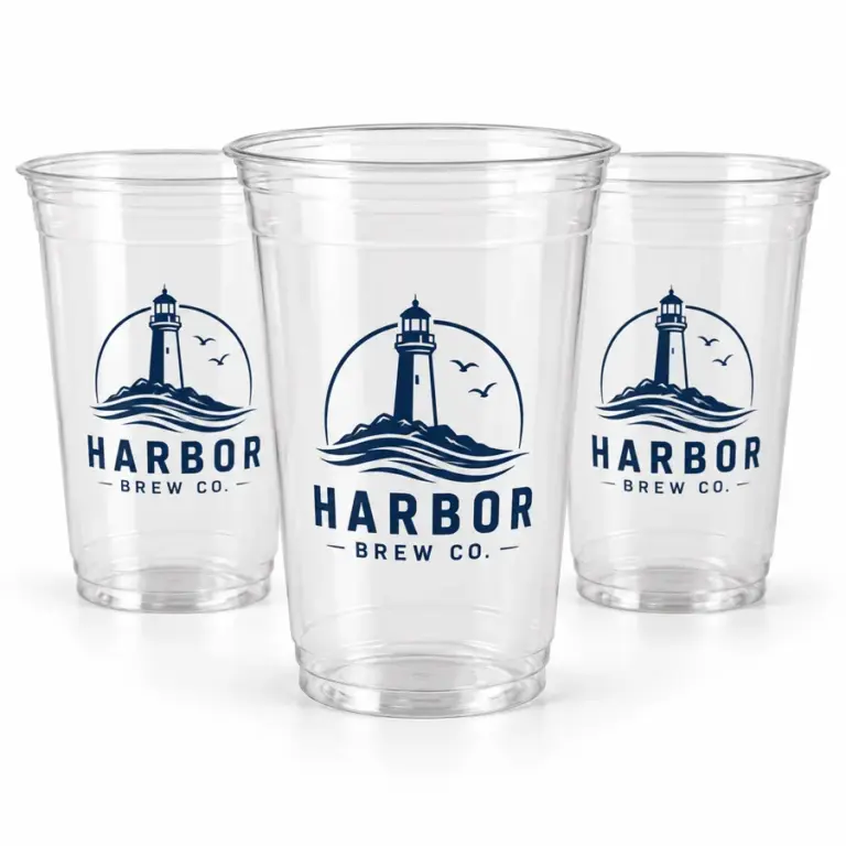 Custom Brewery Clear Plastic Cups 16oz – 1-Color Printing with printed brewery logo sample