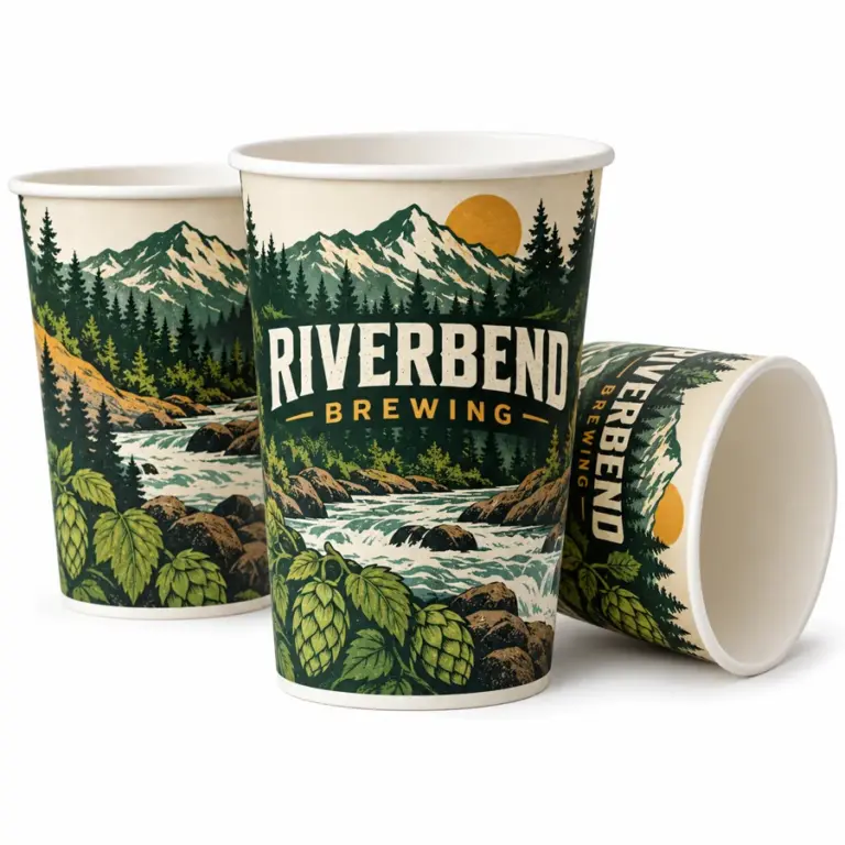 Custom Brewery Full-Print Paper Cups with printed brewery logo sample