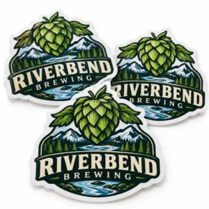 Custom Brewery Die Cut Stickers with illustrative custom brewery artwork