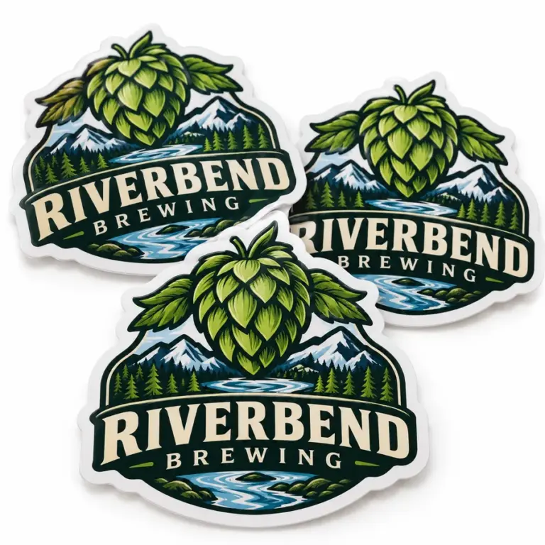 Custom Brewery Die Cut Stickers with illustrative custom brewery artwork