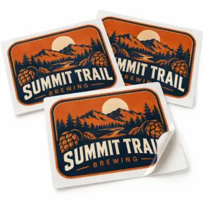 Custom Brewery Rounded Corner Stickers with illustrative custom brewery artwork