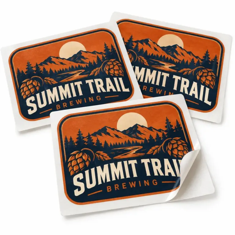 Custom Brewery Rounded Corner Stickers with illustrative custom brewery artwork