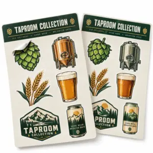 Custom Brewery Sticker Sheets with illustrative custom brewery artwork
